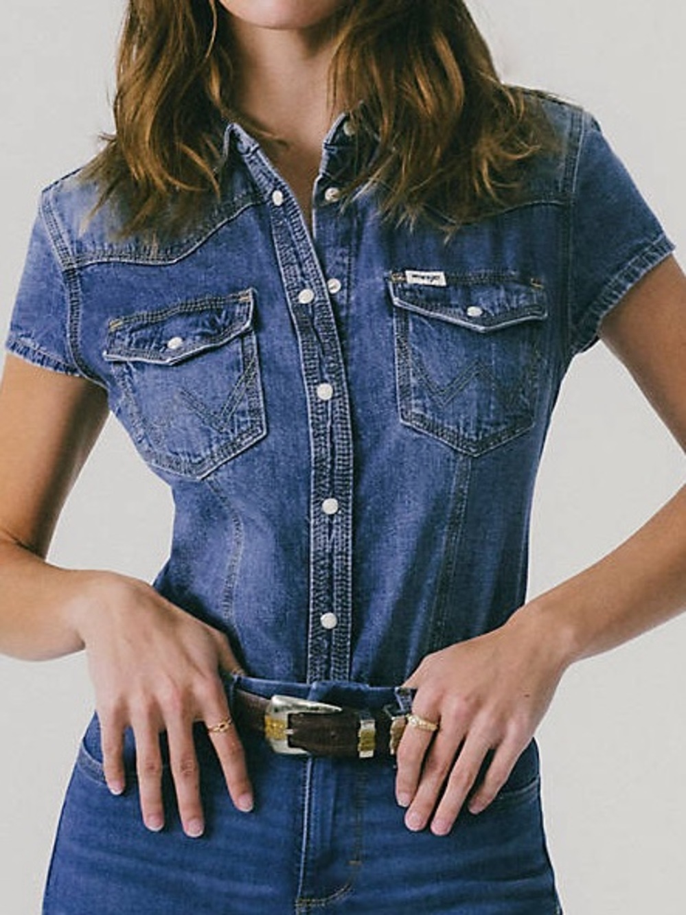 Wrangler Blue Denim Short-Sleeve Button-Down Shirt